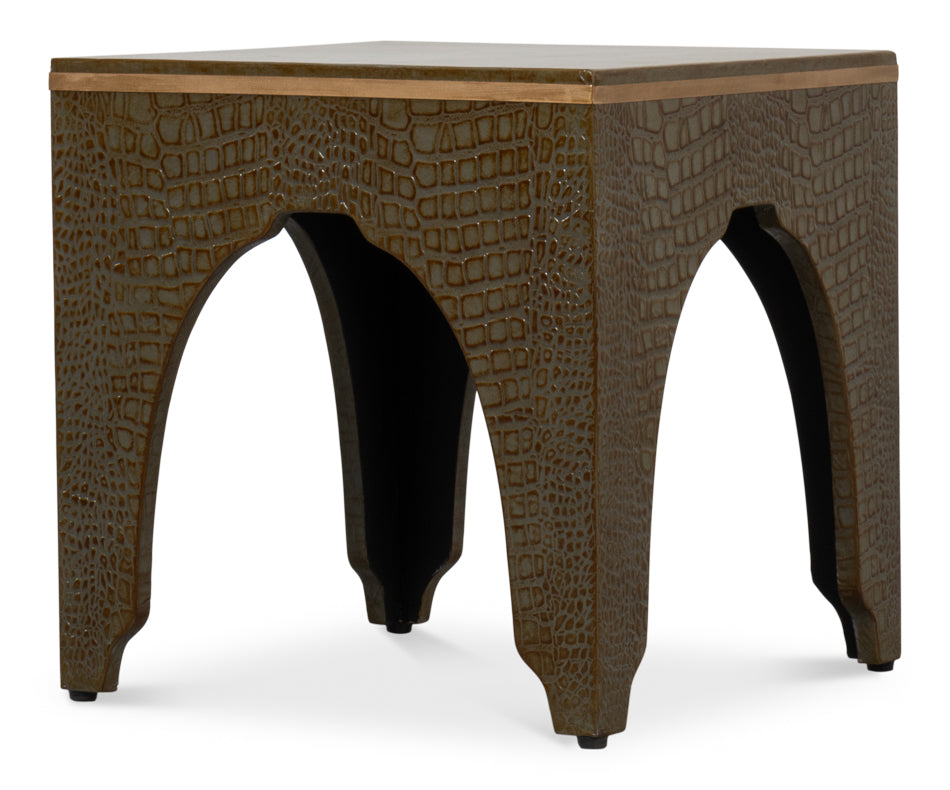 Croco Embossed Leather Stool Ant. Green