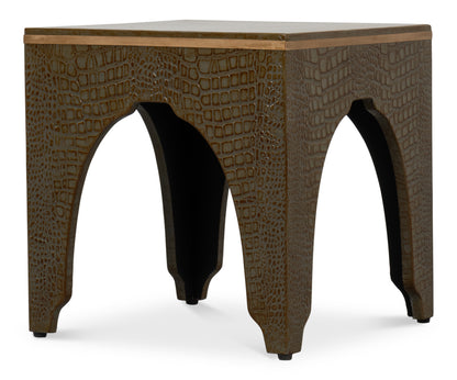 Croco Embossed Leather Stool Ant. Green