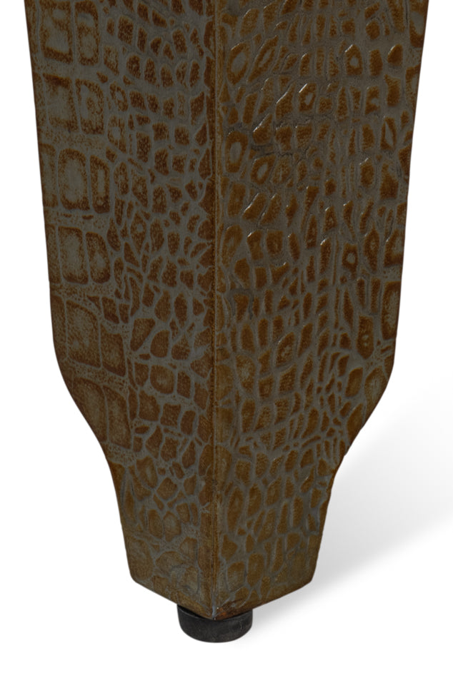 Croco Embossed Leather Stool Ant. Green