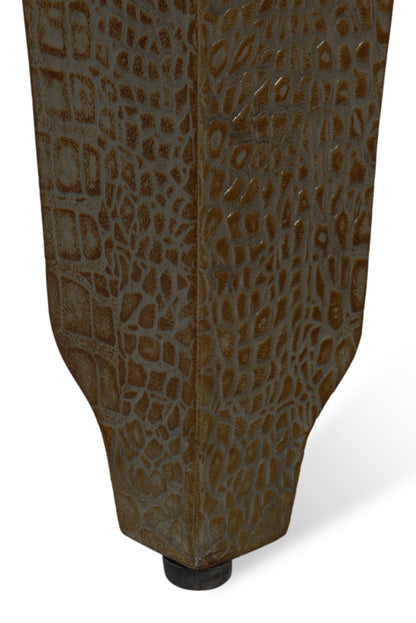 Croco Embossed Leather Stool Ant. Green