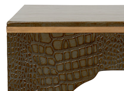 Croco Embossed Leather Stool Ant. Green