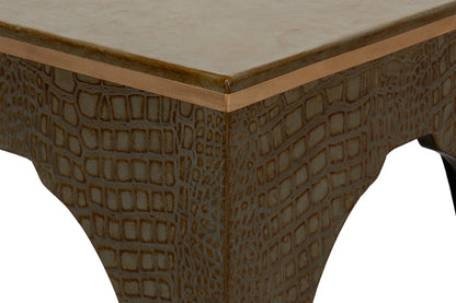 Croco Embossed Leather Stool Ant. Green