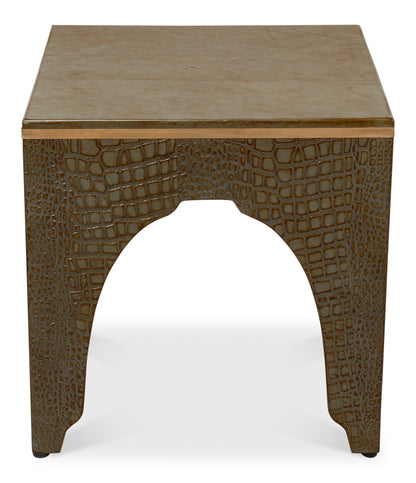 Croco Embossed Leather Stool Ant. Green