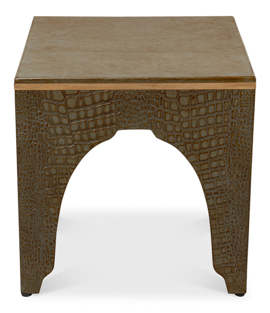 Croco Embossed Leather Stool Ant. Green