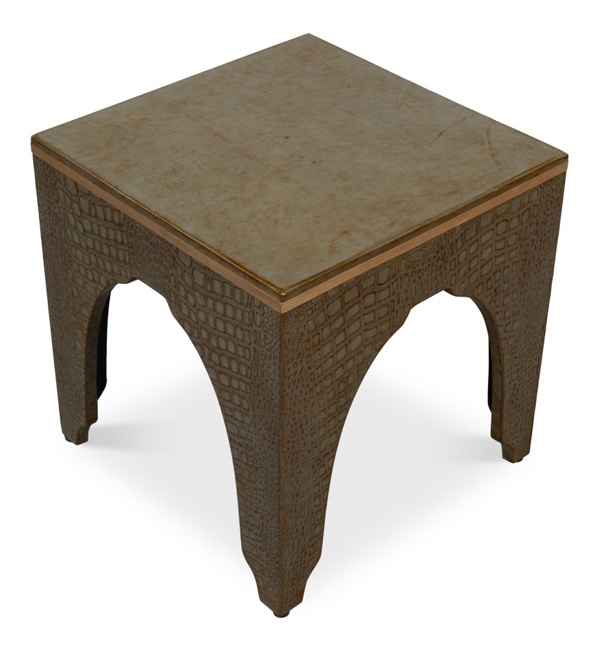 Croco Embossed Leather Stool Ant. Green