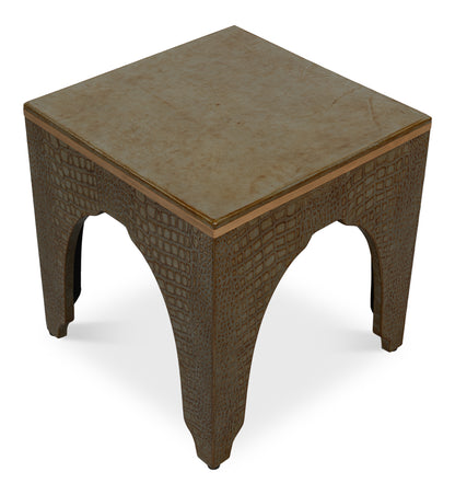 Croco Embossed Leather Stool Ant. Green