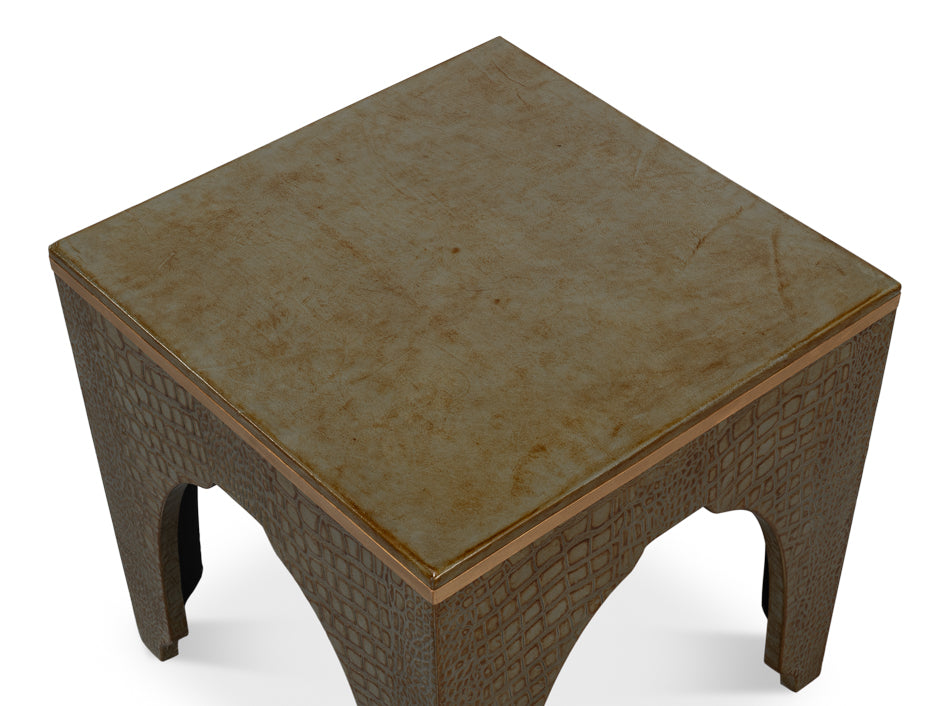 Croco Embossed Leather Stool Ant. Green
