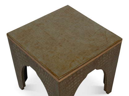 Croco Embossed Leather Stool Ant. Green