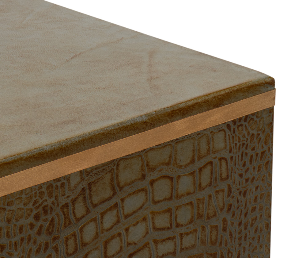Croco Embossed Leather Stool Ant. Green