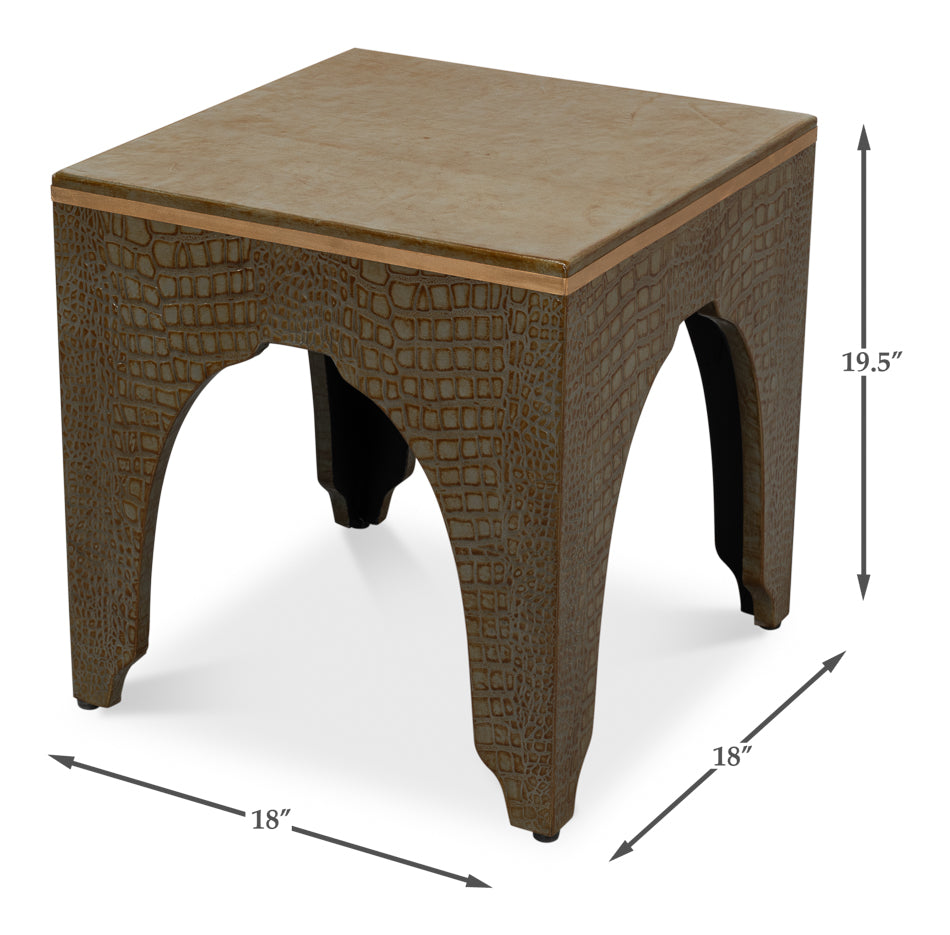 Croco Embossed Leather Stool Ant. Green