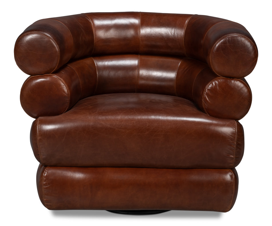 Rondo Leather Swivel Chairbrown