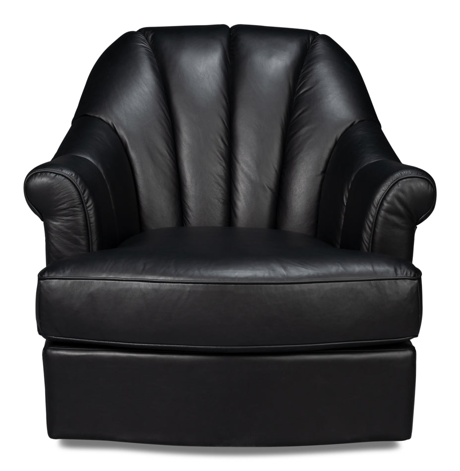Scoth Swivel Chair In Distilled Lthrblk