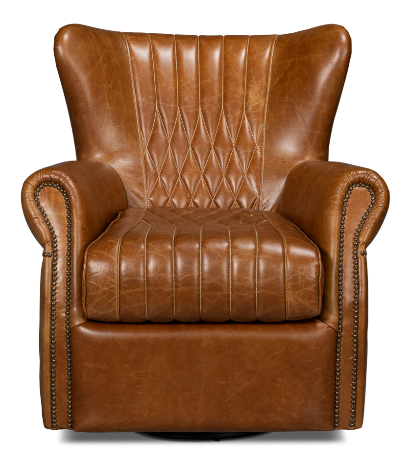Bugatti Leather Swivel Chair Cuba Brown