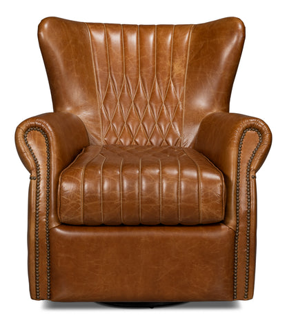 Bugatti Leather Swivel Chair Cuba Brown