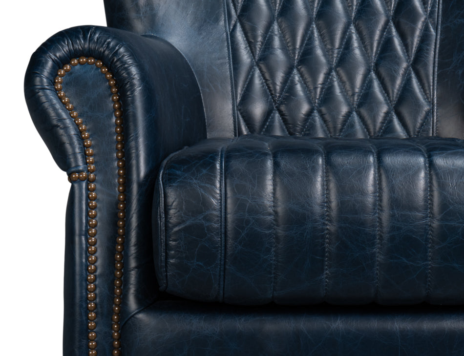 Bugatti Leather Swivel Chair Blue