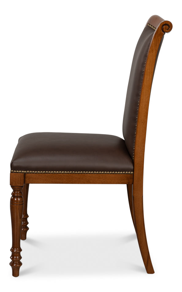 Camile Leather Side Chair Brown