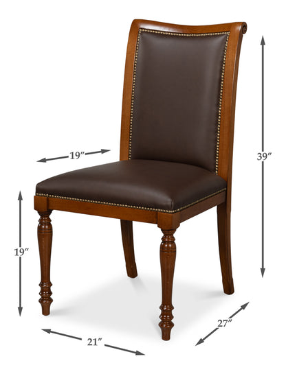Camile Leather Side Chair Brown