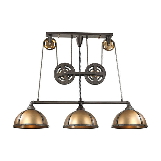 Torque 3 Light Island Light in Vintage Rust and Brass