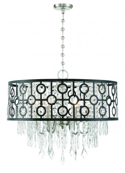 6-Light Pendant in Matte Black with Satin Nickel