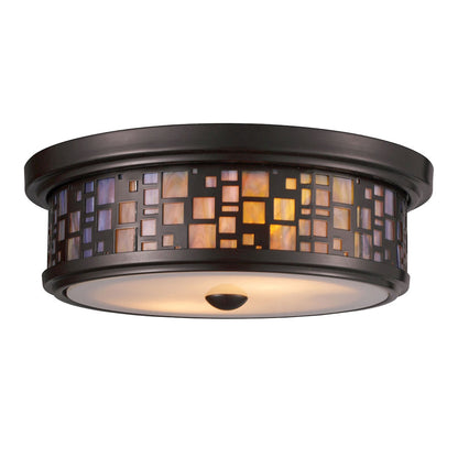 Tiffany 2-Light Flush Mount in Oiled Bronze with Tea-stained Glass