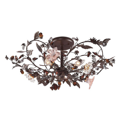 Cristallo Fiore Collection 3-Light Flush Mount in Deep Rust with Crystal Florets