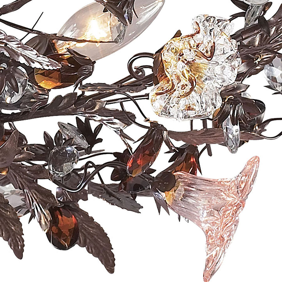 Cristallo Fiore Collection 3-Light Flush Mount in Deep Rust with Crystal Florets