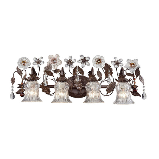 Cristallo Fiore 4 Light Vanity in Deep Rust with Clear Crystal Shades and Clear/Amber Florets