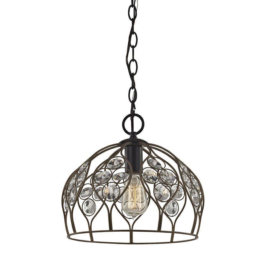 Crystal Web 1 Light Penant in Bronze Gold and Matte Black with Clear Crystal - Includes Recessed Lig