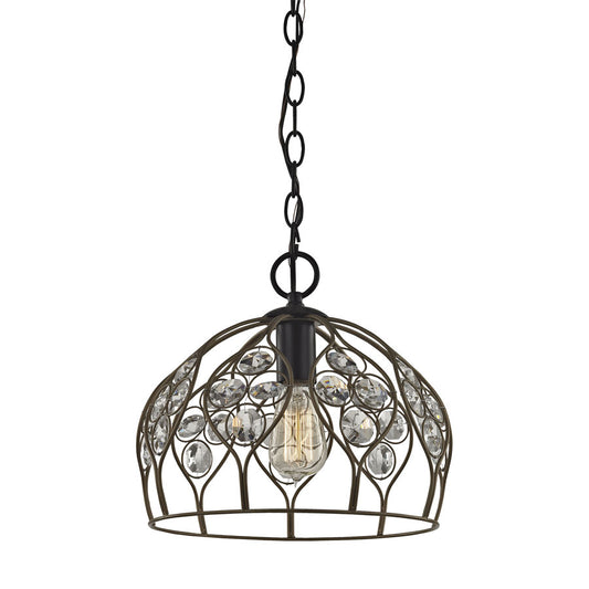 Crystal Web 1 Light Penant in Bronze Gold and Matte Black with Clear Crystal - Includes Recessed Lig
