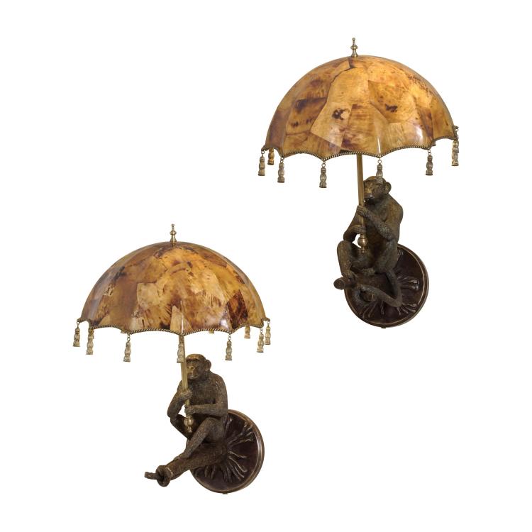 Pair od Monkey Sconces with Pen Shell Umbrellas