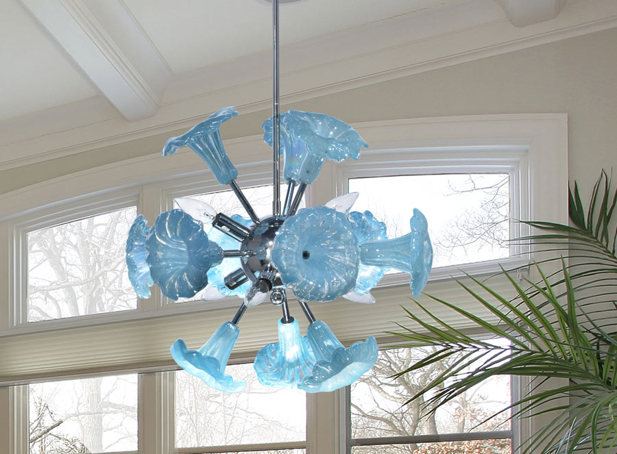 Yuri Blue 6-Light 20"W Hand Blown Art Glass Hanging Fixture