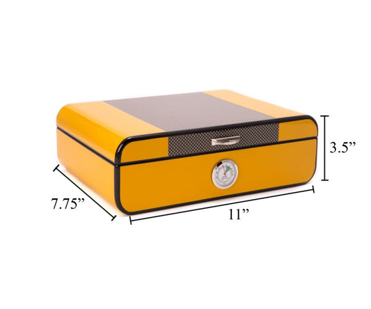 Carbon Fiber & Yellow Lacquered Wood 25 Cigar Humidor