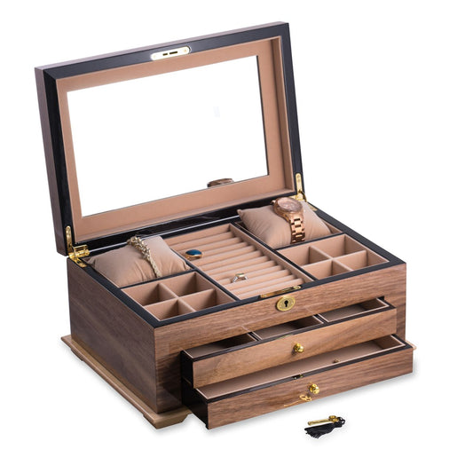WALNUT LACQUERED WOOD JEWELRY BOX