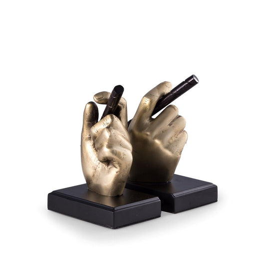 Antique Brass Cigar in Hand Bookends
