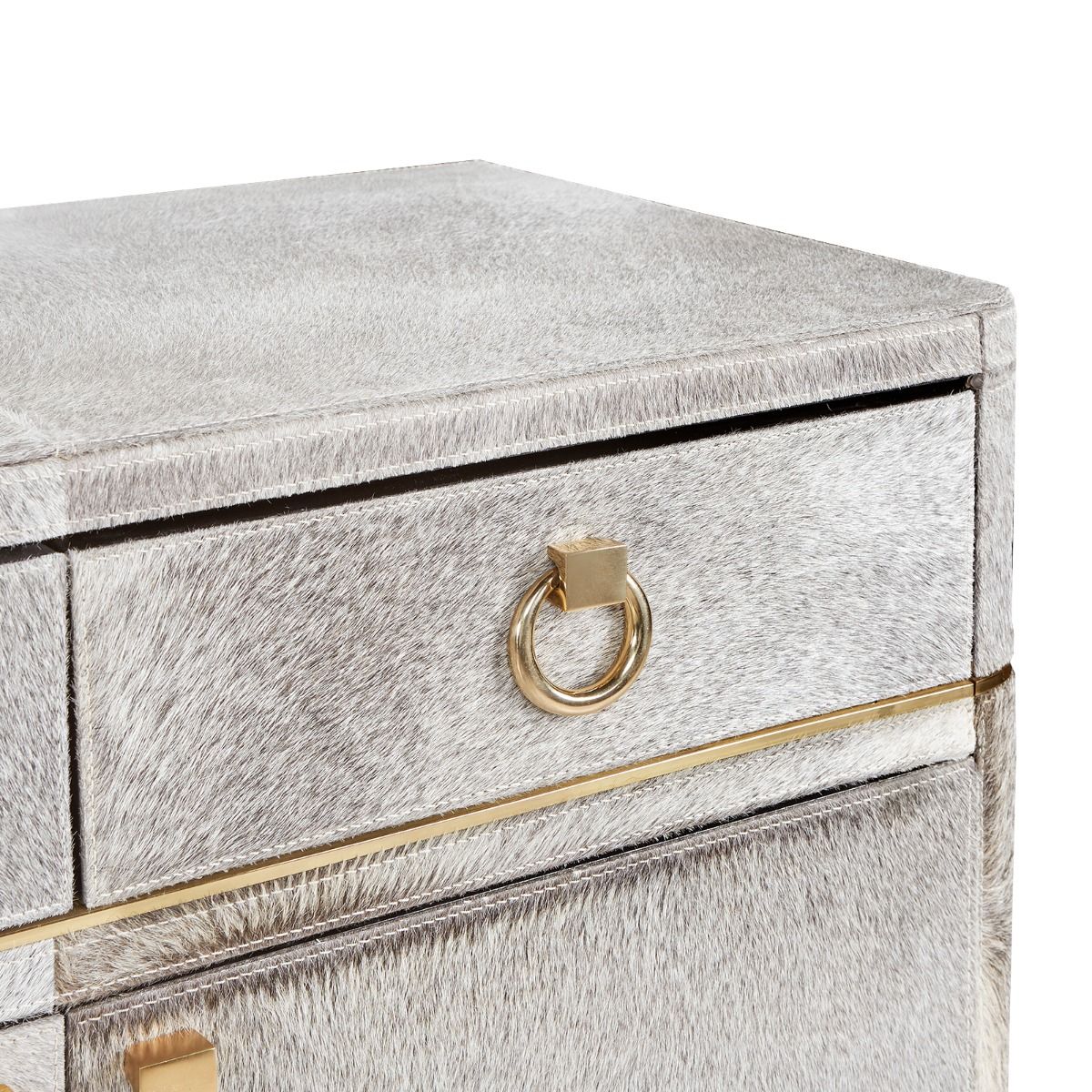 3-DRAWER & 4-DOOR CABINET, GRAY HAIR ON HIDE