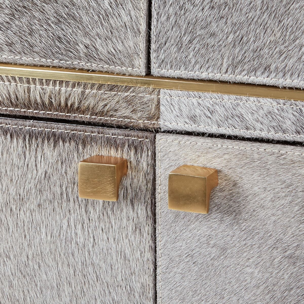 3-DRAWER & 4-DOOR CABINET, GRAY HAIR ON HIDE