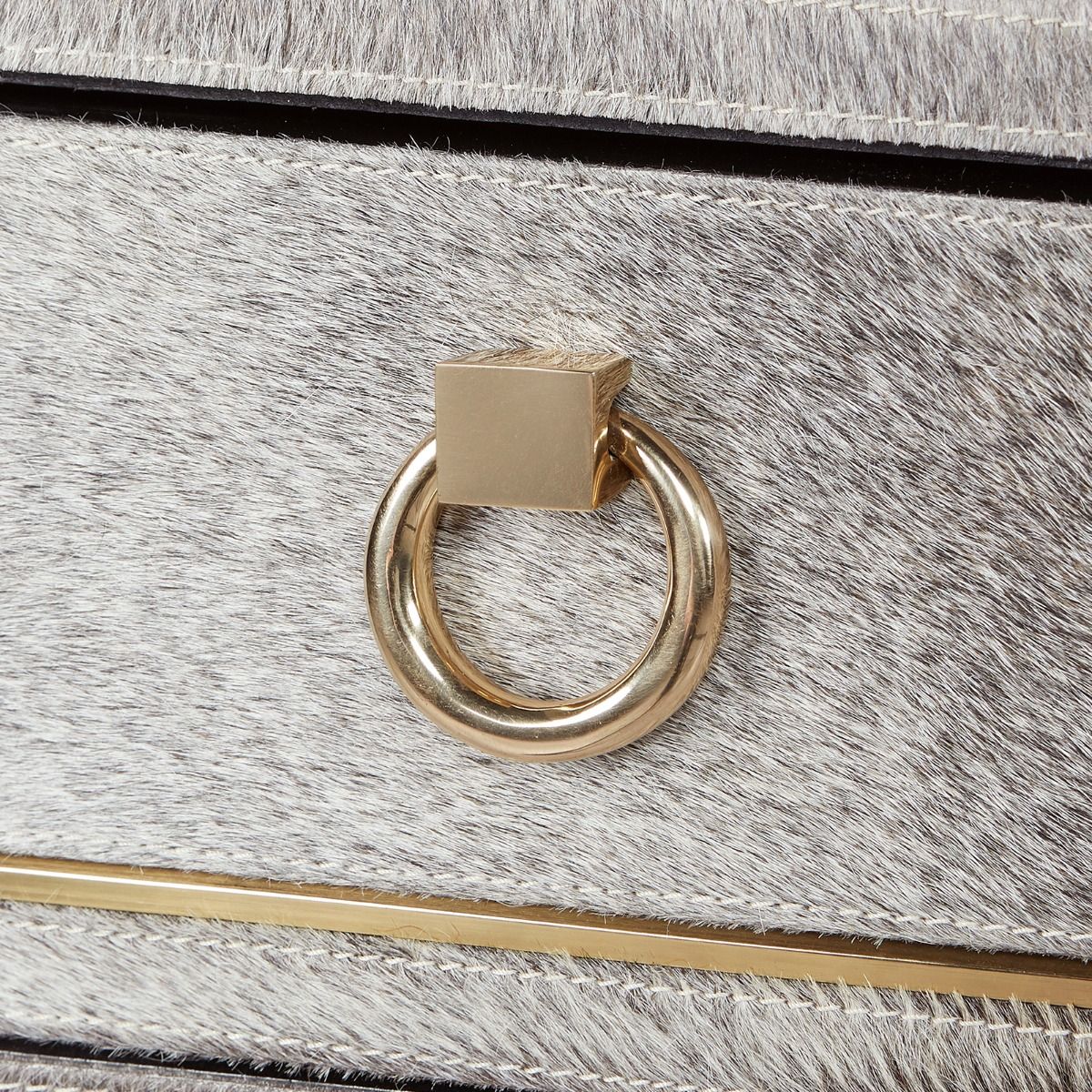 3-DRAWER & 4-DOOR CABINET, GRAY HAIR ON HIDE