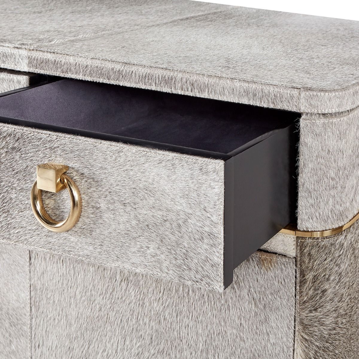 3-DRAWER & 4-DOOR CABINET, GRAY HAIR ON HIDE