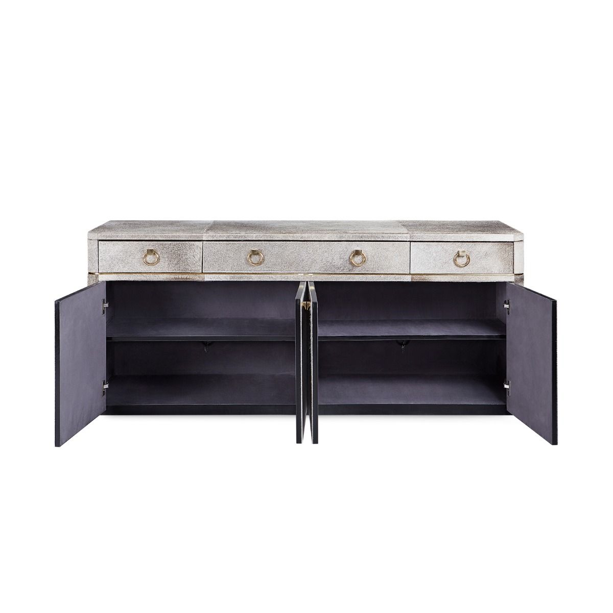 3-DRAWER & 4-DOOR CABINET, GRAY HAIR ON HIDE
