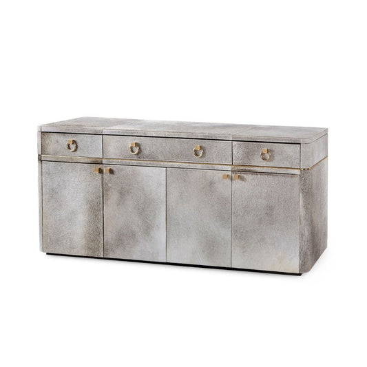 3-DRAWER & 4-DOOR CABINET, GRAY HAIR ON HIDE