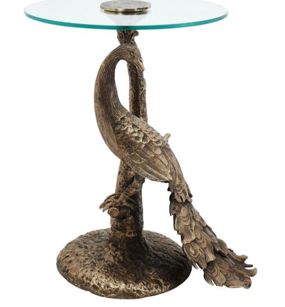 Cast Aluminum Sculptural Peacock Accent Table