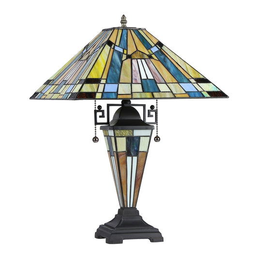 "KINSEY" Tiffany-style 3 Light Mission Double Lit Table Lamp 16" Shade