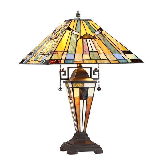 "KINSEY" Tiffany-style 3 Light Mission Double Lit Table Lamp 16" Shade