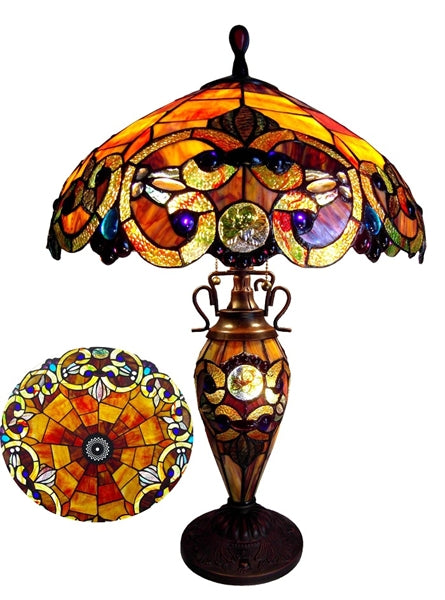 Tiffany-style 3 Light Victorian Double Lit Table Lamp 