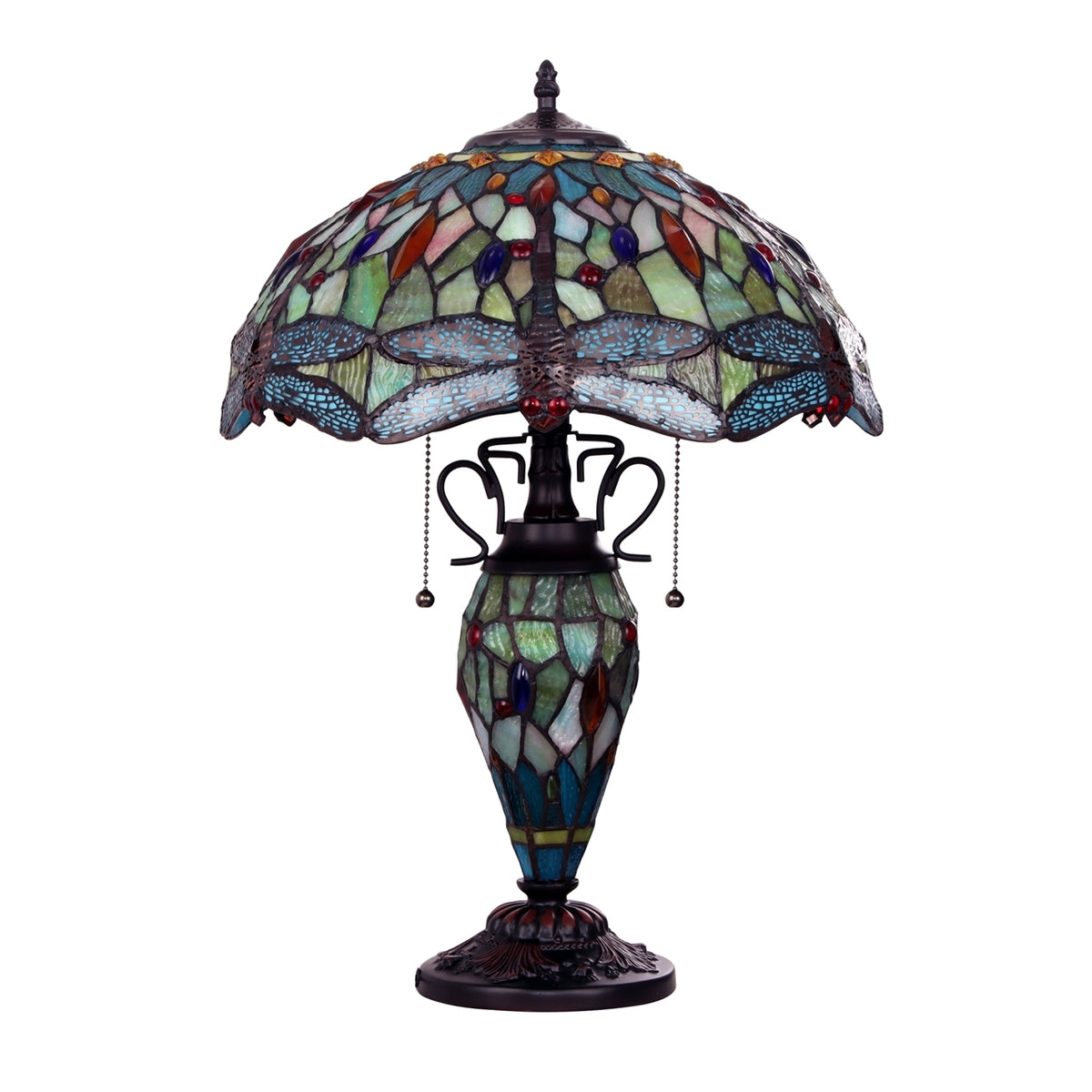 EMPRESS Tiffany-style Dark Bronze 3 Light Double Lit Table Lamp 16" Shade
