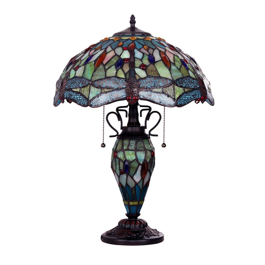 EMPRESS Tiffany-style Dark Bronze 3 Light Double Lit Table Lamp 16" Shade