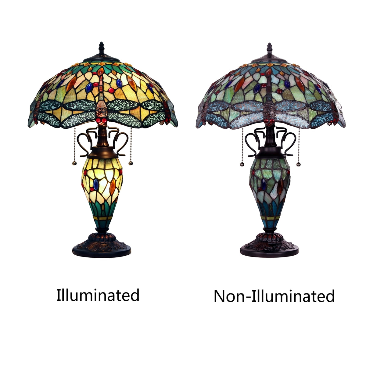 EMPRESS Tiffany-style Dark Bronze 3 Light Double Lit Table Lamp 16" Shade