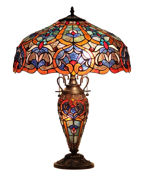  "SADIE" Tiffany-style Victorian 3 Light Double Lit Table Lamp 18" Shade
