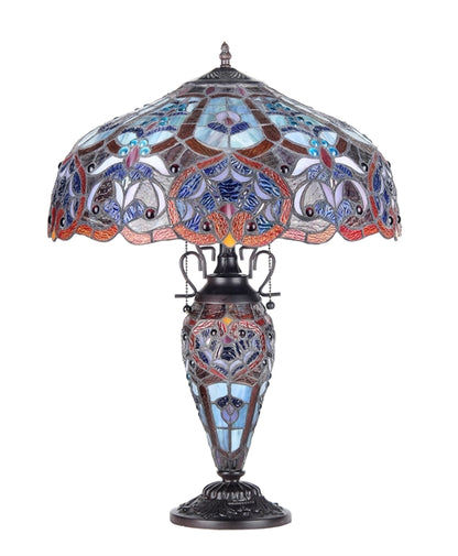  "SADIE" Tiffany-style Victorian 3 Light Double Lit Table Lamp 18" Shade