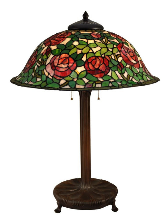 Museum Quility Rose Tiffany Lamp with Bronze Base